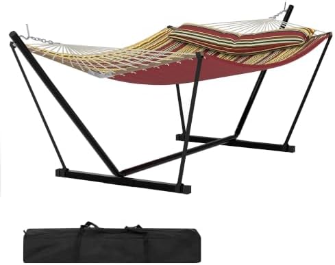 Hammock With Stand - 2-Personen-Outdoor-Hängematte mit Gestell, burgunderbraun gestreift |