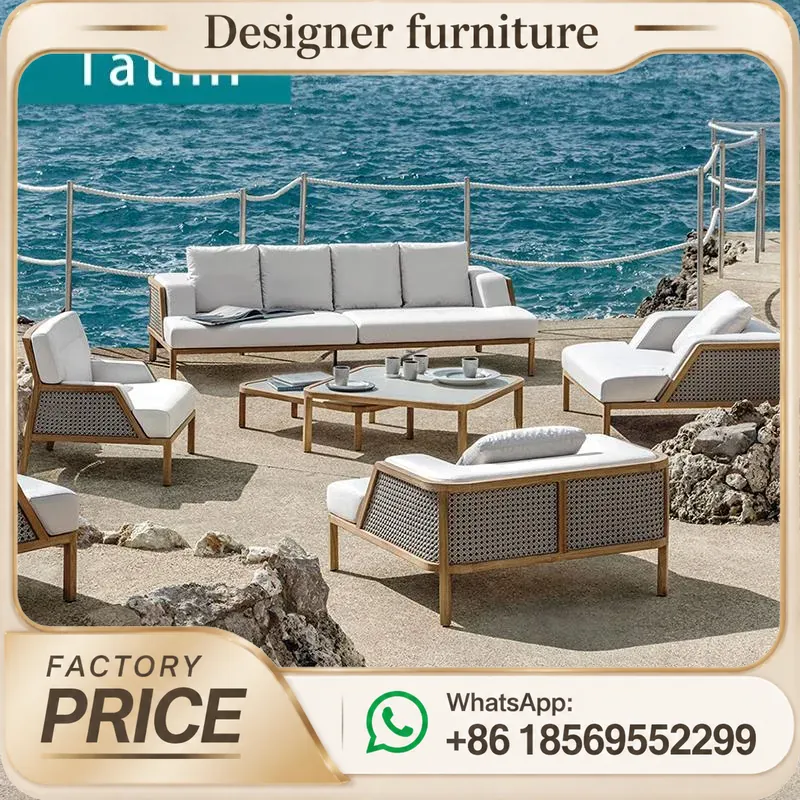 Outdoor Furniture Teak Wood - Outdoor-Teakholz-Sofa-Set, wasserdicht, mit Seilgeflecht, Holzmöbel für